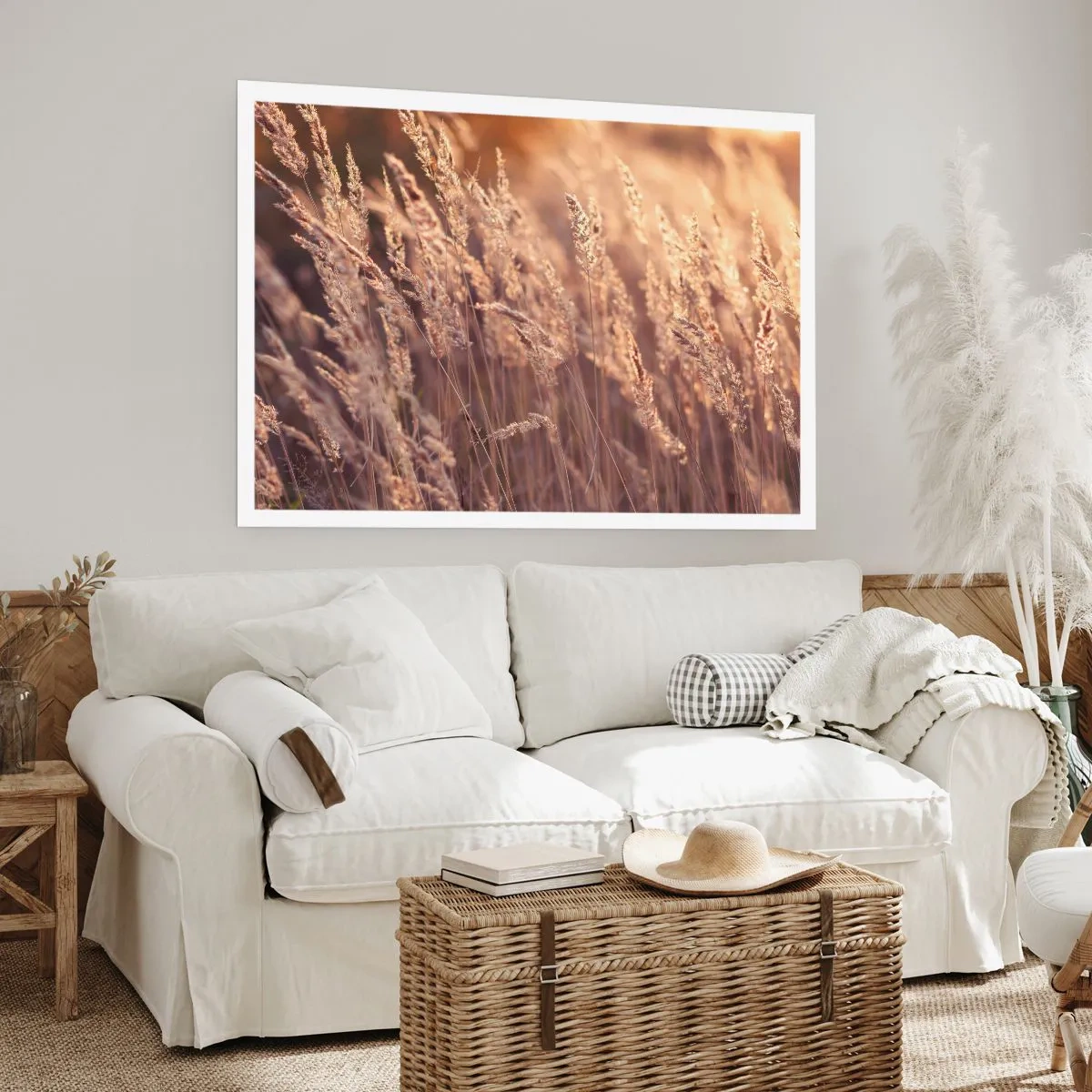 Poster - Goldene Gräser vor dem Hintergrund der untergehenden Sonne - 100x70cm - Bereit, den Herbst willkommen zu heißen - Moderne Wanddekoration für Wohnzimmer und Schlafzimmer ARTTOR