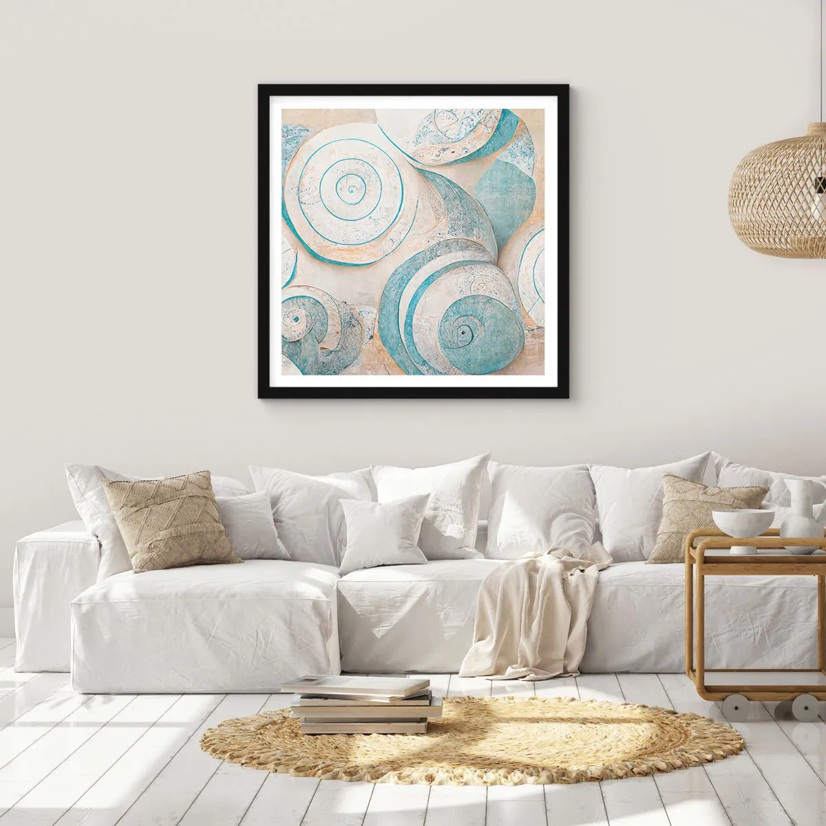 Poster in einem schwarzem Rahmen - Was verbirgt sich in der Muschel? - 40x40 cm