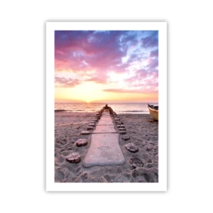 Poster - Strandweg bei Sonnenuntergang - 50x70cm - Ein Moment tiefer Erfahrung - Moderne Wanddekoration für Wohnzimmer und Schlafzimmer ARTTOR