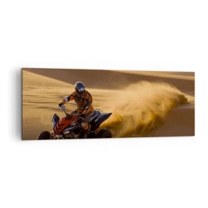 Bild auf Leinwand - Leinwandbild - Ein Motorradfahrer auf einem Quad rast über die Sanddünen der Wüste - 140x50cm - Auf den Sandwellen - Moderne Wanddekoration für Wohnzimmer und Schlafzimmer ARTTOR