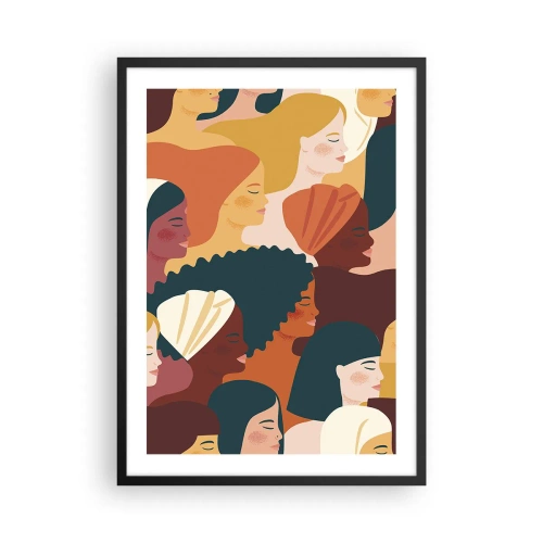 Poster in einem schwarzem Rahmen - Bunte Grafiken mit weiblichen Profilen - 50x70cm - Nur Weiblichkeit - Moderne Wanddekoration für Wohnzimmer und Schlafzimmer ARTTOR