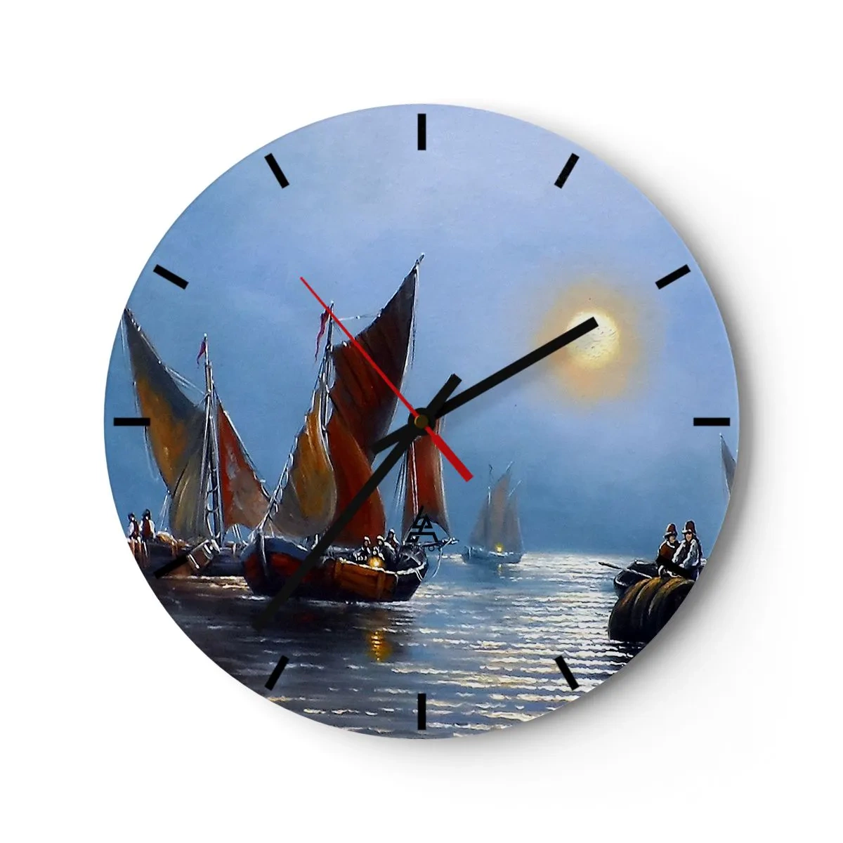Wanduhr - Glasuhr - Segelboote auf dem Wasser im Mondlicht - 30x30cm - Nachtfang - Moderne Wanddekoration für Wohnzimmer, Küche und Schlafzimmer ARTTOR
