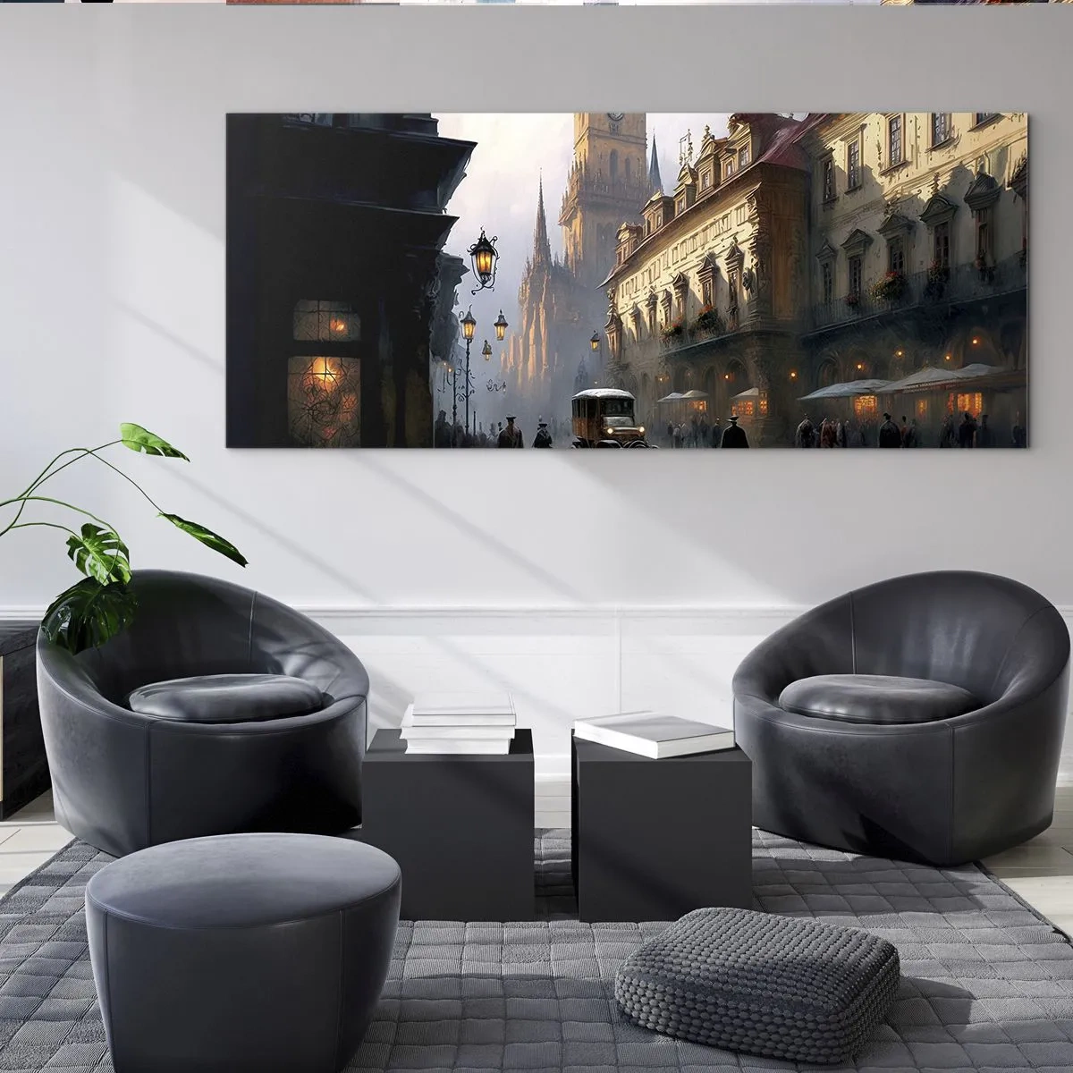 Glasbild - Bild auf glas - Charme eines Prager Abends - 90x30 cm