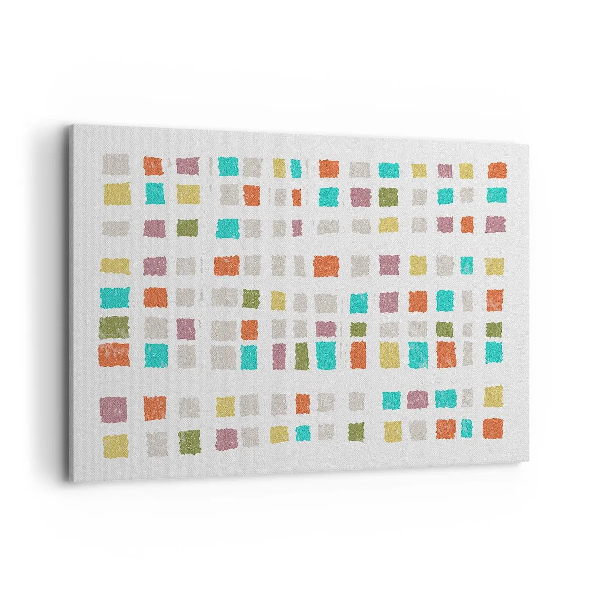 Bild auf Leinwand - Leinwandbild - Bunte Quadrate in minimalistischer Anordnung auf weißem Hintergrund - 100x70cm - Unbekanntes Spiel - Moderne Wanddekoration für Wohnzimmer und Schlafzimmer ARTTOR