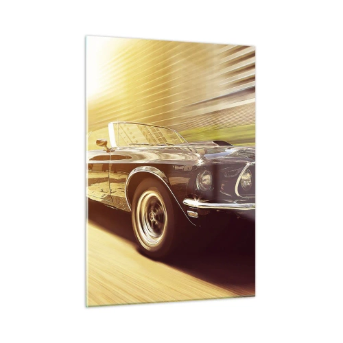 Glasbild - Bild auf glas - Oldtimer in Bewegung im Sonnenlicht - 50x70cm - 1967 - die Legende kehrt zurück - Moderne Wanddekoration für Wohnzimmer und Schlafzimmer ARTTOR