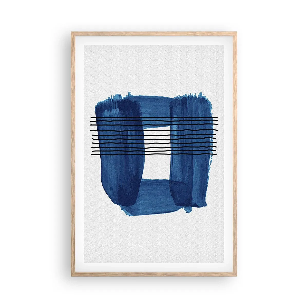 Poster in einem Rahmen aus heller Eiche - Blaue und schwarze Komposition - 61x91 cm