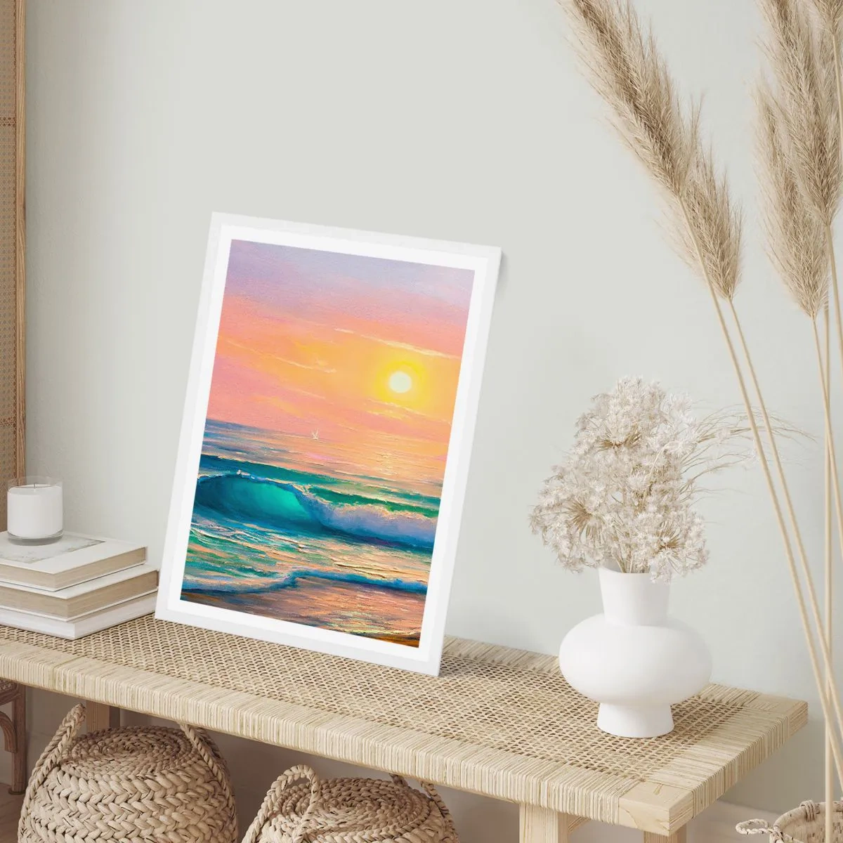 Poster in einem weißen Rahmen - Ein türkisfarbenes Lied der Wellen - 50x70 cm