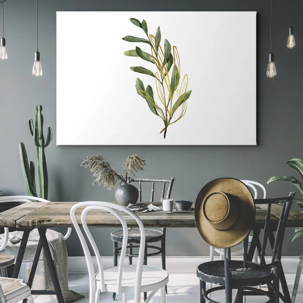 Bild auf Leinwand - Leinwandbild - Grüner Zweig mit Blättern auf weißem Hintergrund - 120x80cm - Alles was gut ist - Moderne Wanddekoration für Wohnzimmer und Schlafzimmer ARTTOR