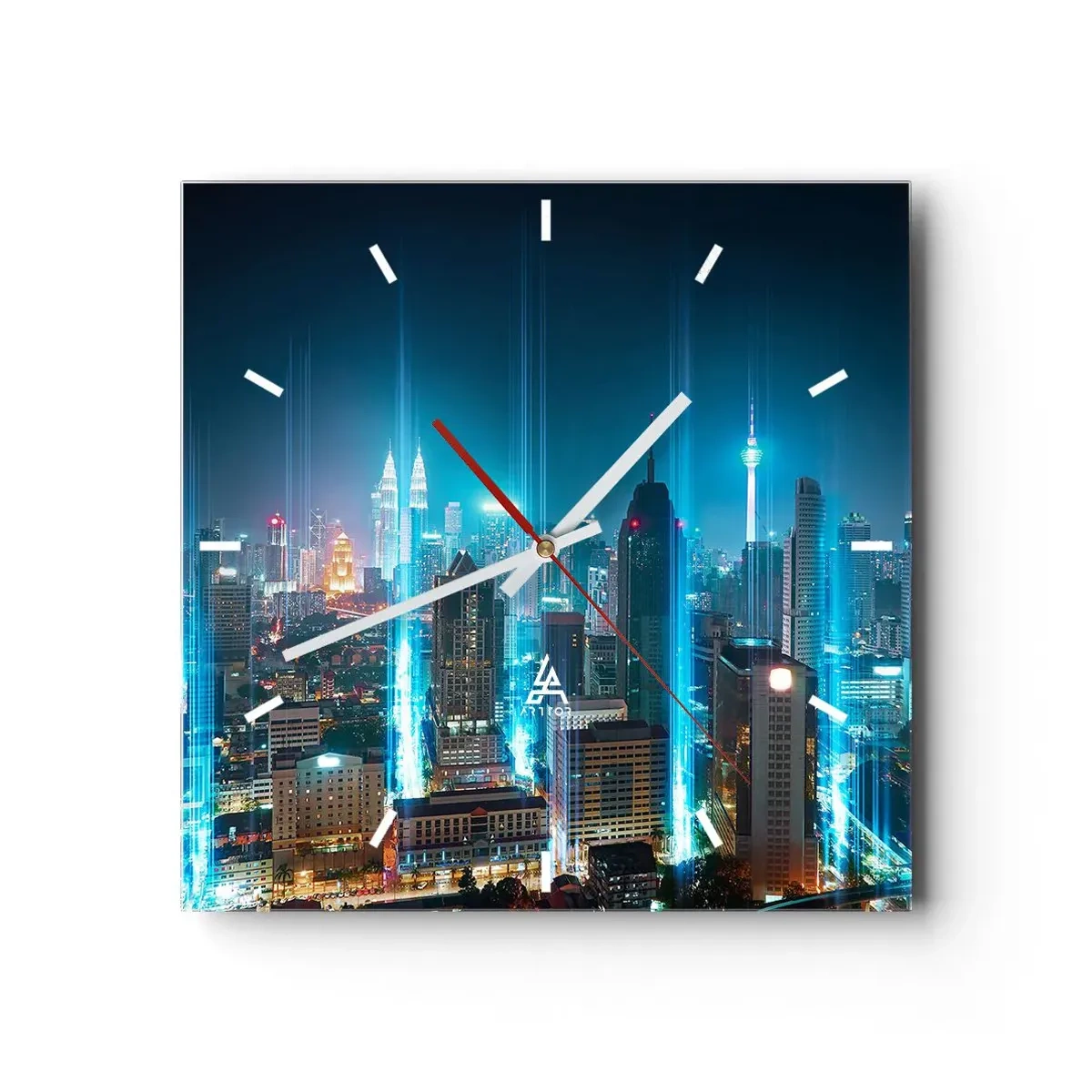 Wanduhr - Glasuhr - Eine moderne Stadt bei Nacht mit futuristischen Lichtakzenten. - 30x30cm - Auf Berliner Art gegen den Himmel - Moderne Wanddekoration für Wohnzimmer und Schlafzimmer ARTTOR
