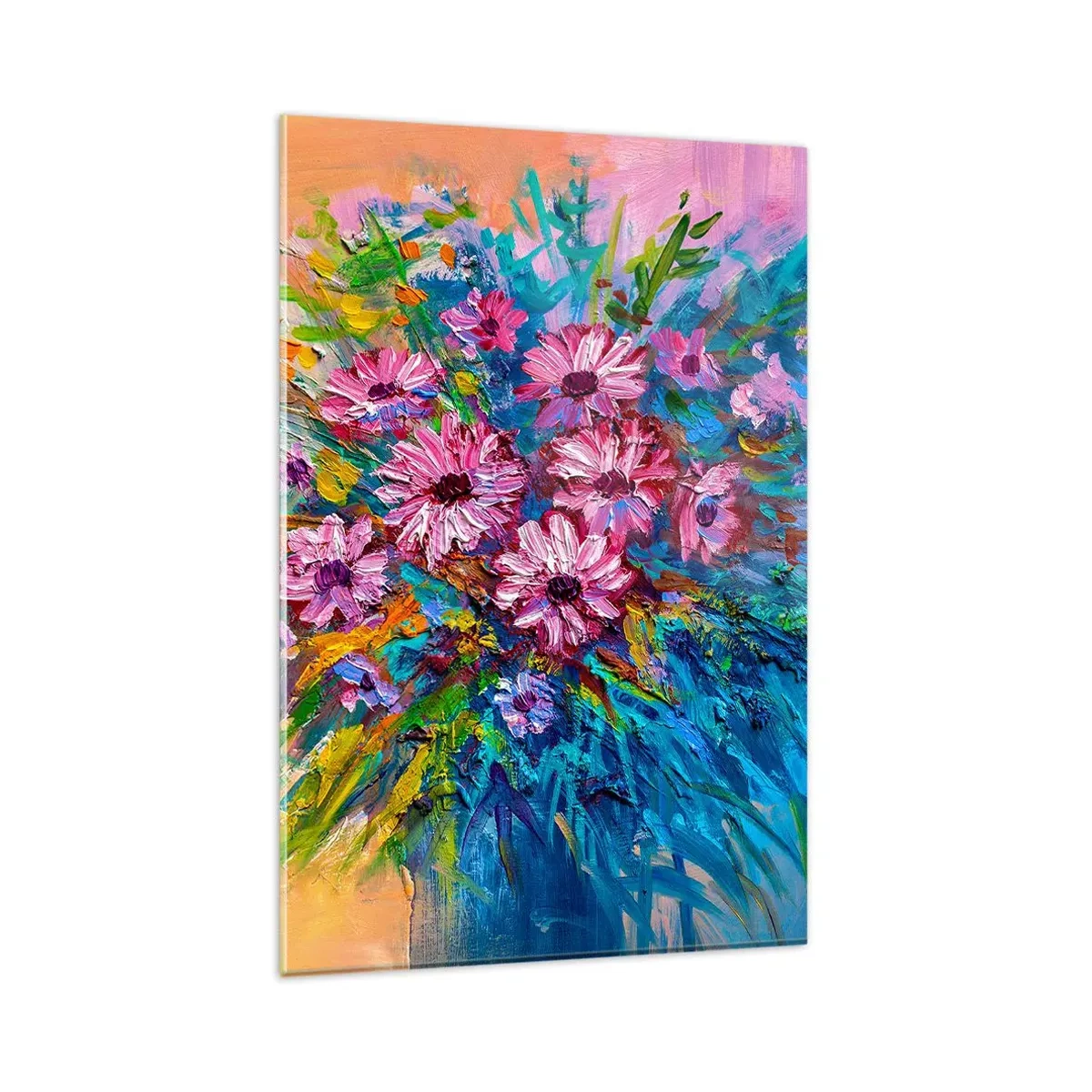 Glasbild - Bild auf glas - Bunte Blumen in einem Strauß vor pastellfarbenem Hintergrund - 80x120cm - Lebensenergie - Moderne Wanddekoration für Wohnzimmer und Schlafzimmer ARTTOR