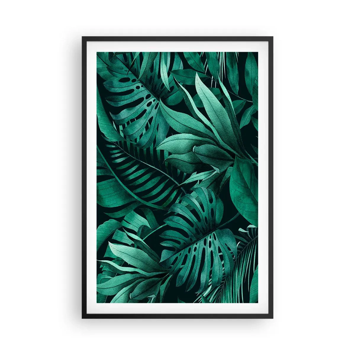 Poster in einem schwarzem Rahmen - Die Tiefe des tropischen Grüns - 61x91 cm