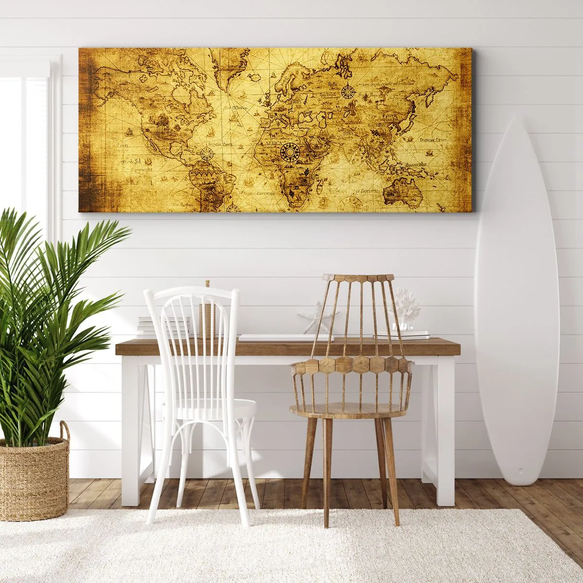 Bild auf Leinwand - Leinwandbild - Antike Vintage-Weltkarte - 160x50cm - Diese Welt ist seltsam - Moderne Wanddekoration für Wohnzimmer und Schlafzimmer ARTTOR