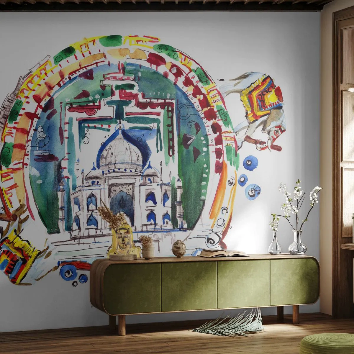 Fototapete Premium Sand - Hinduistisches Weltgleichgewicht - Buddha, Indien, Buddhismus - 200x140 cm