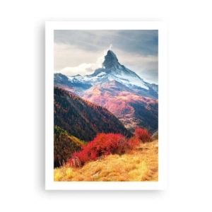 Poster - Herbstliche Berglandschaft mit schneebedecktem Gipfel - 50x70cm - Alpenherbst - Moderne Wanddekoration für Wohnzimmer und Schlafzimmer ARTTOR