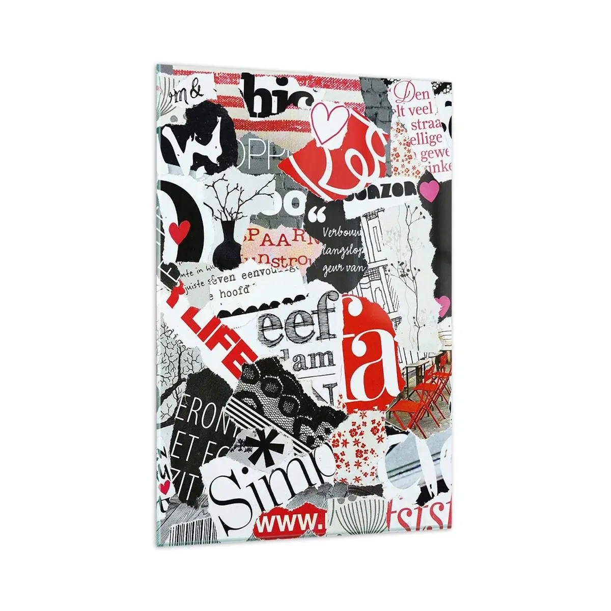 Glasbild - Bild auf glas - Eine bunte Collage mit Aufschriften, Herzen und Grafiken. - 80x120cm - Hipster-Collage - Moderne Wanddekoration für Wohnzimmer und Schlafzimmer ARTTOR