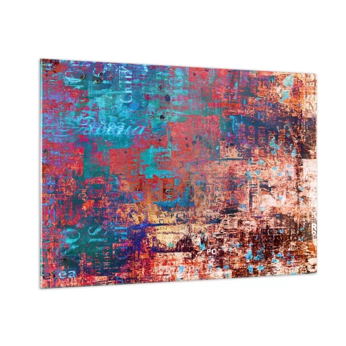 Glasbild - Bild auf glas - Abstrakte Komposition in Blau- und Rottönen - 100x70cm - Erinnerung und Vergessen - Moderne Wanddekoration für Wohnzimmer und Schlafzimmer ARTTOR