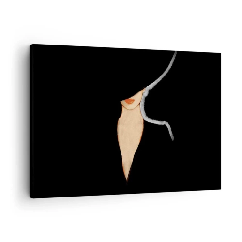 Bild auf Leinwand - Leinwandbild - Silhouette einer Frau mit Hut auf schwarzem Hintergrund - 70x50cm - Eleganz und Stil - Moderne Wanddekoration für Wohnzimmer und Schlafzimmer ARTTOR