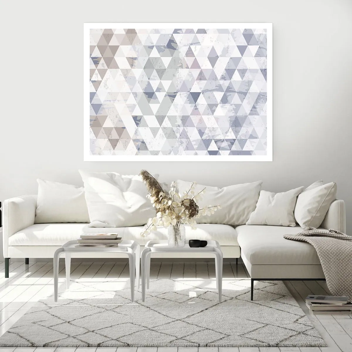 Poster - Geometrisches Dreiecksmuster in Pastelltönen - 100x70cm - Im Rhythmus auf drei - Moderne Wanddekoration für Wohnzimmer und Schlafzimmer ARTTOR