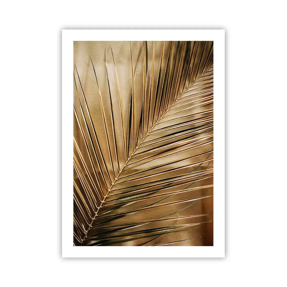 Poster - Goldenes Palmblatt auf elegantem Hintergrund - 50x70cm - Natürliche Kolonnade - Moderne Wanddekoration für Wohnzimmer und Schlafzimmer ARTTOR