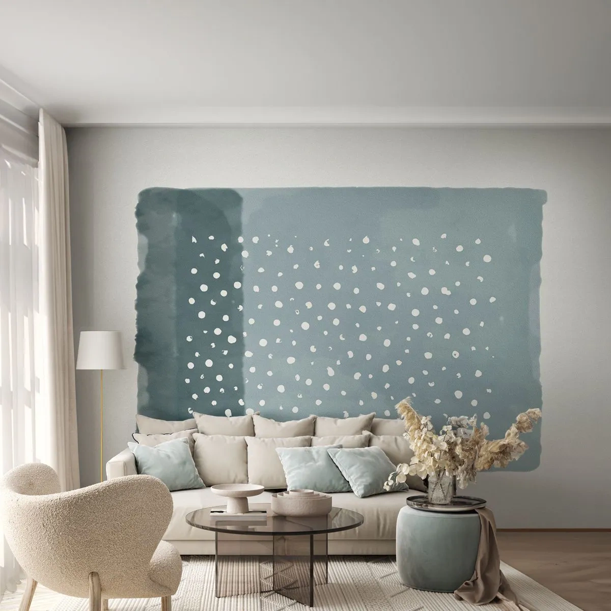 Fototapete Premium Sand - Abstraktes Aquarell in Blautönen mit Punkten - 100x70cm - Auf Blau gewachsen - Moderne Wanddekoration für Wohnzimmer und Schlafzimmer ARTTOR