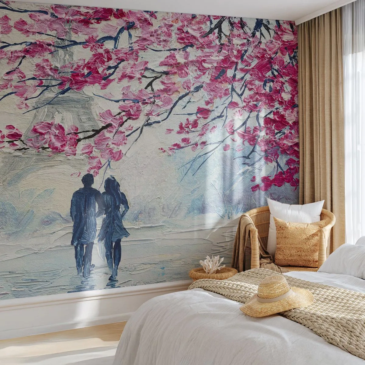 Fototapete Standard Eco - Romantisches Paar unter den Kirschblüten - 100x70cm - Romantischer Spaziergang - Moderne Wanddekoration für Wohnzimmer und Schlafzimmer ARTTOR