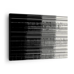 Bild auf Leinwand - Leinwandbild - Abstrakte Linienkomposition in kontrastierendem Schwarz und Weiß - 70x50cm - Wellen und Vibrationen - Moderne Wanddekoration für Wohnzimmer und Schlafzimmer ARTTOR