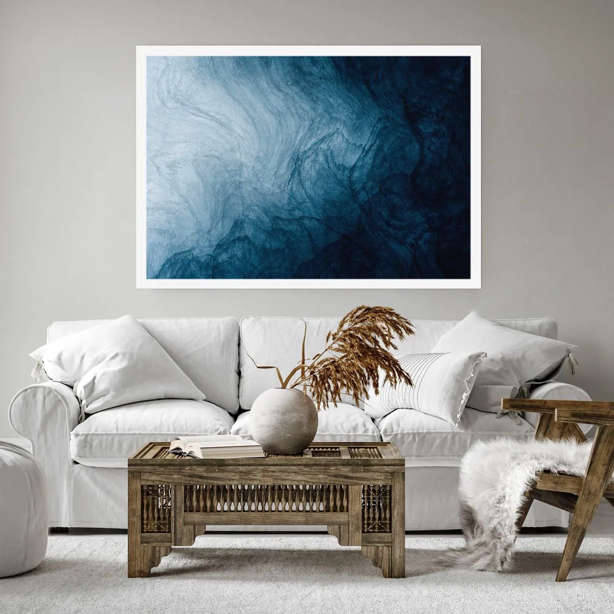 Poster - Eine abstrakte Komposition in Blau- und Marineblautönen. - 100x70cm - Greifen Sie tief - Moderne Wanddekoration für Wohnzimmer und Schlafzimmer ARTTOR