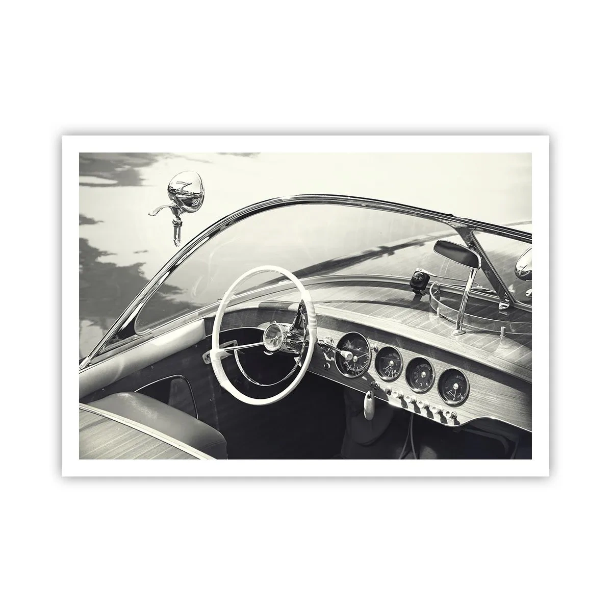 Poster - Oldtimer-Innenraum im monochromen Stil - 100x70cm - Wetter für die Reichen - Moderne Wanddekoration für Wohnzimmer und Schlafzimmer ARTTOR