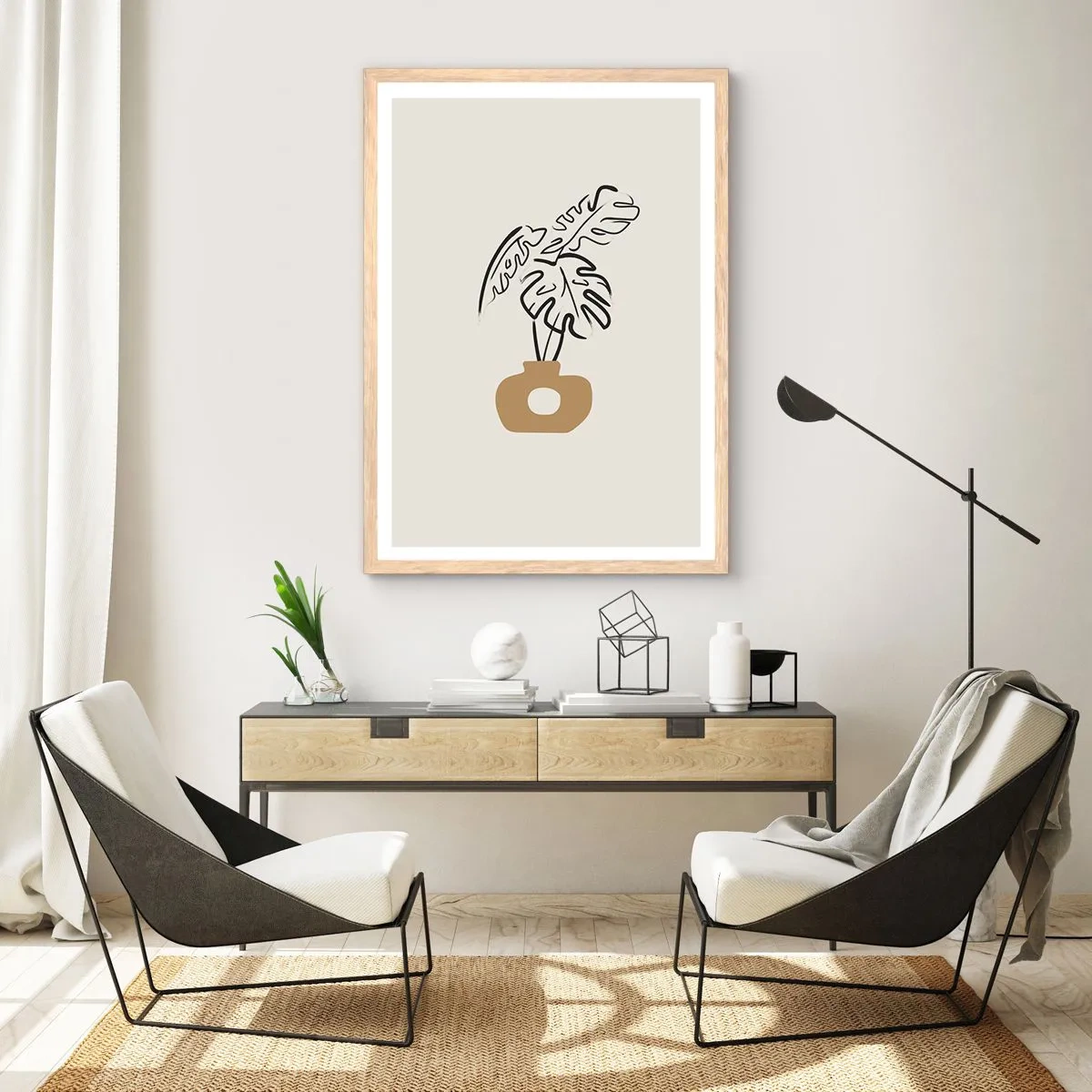 Poster in einem Rahmen aus heller Eiche - Monstera – Heimdekoration - 40x50 cm