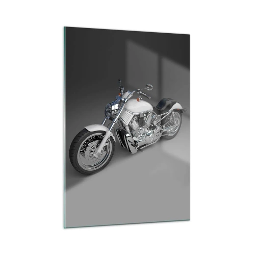 Glasbild - Bild auf glas - Ein stylisches Motorrad auf grauem Hintergrund mit modernem Touch - 50x70cm - So dass man hinknien möchte - Moderne Wanddekoration für Wohnzimmer und Schlafzimmer ARTTOR