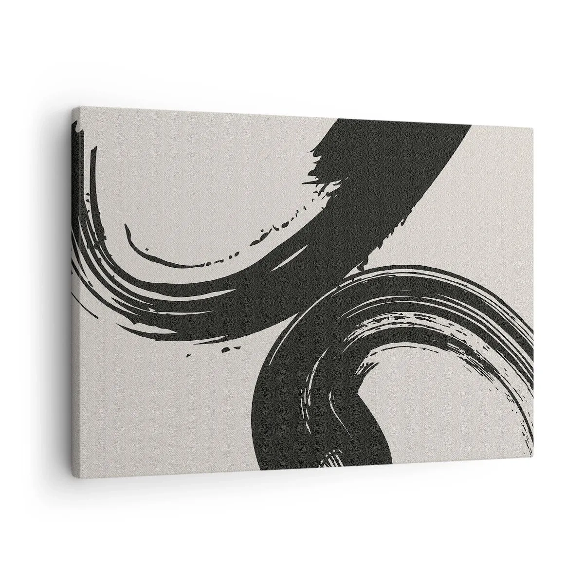 Bild auf Leinwand - Leinwandbild - Dynamische Pinselstriche in Schwarz auf hellem Hintergrund - 70x50cm - Ausladend und kreisförmig - Moderne Wanddekoration für Wohnzimmer und Schlafzimmer ARTTOR
