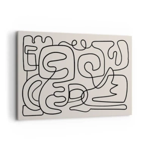 Bild auf Leinwand - Leinwandbild - Abstraktes Linienkunstmuster in Schwarz auf hellem Hintergrund - 100x70cm - Folge der Spur - Moderne Wanddekoration für Wohnzimmer und Schlafzimmer ARTTOR