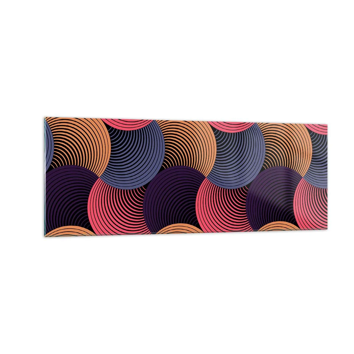 Glasbild - Bild auf glas - Geometrische Kreise in Rosa-, Lila- und Goldtönen - 140x50cm - Im kreisenden Rhythmus - Moderne Wanddekoration für Wohnzimmer und Schlafzimmer ARTTOR
