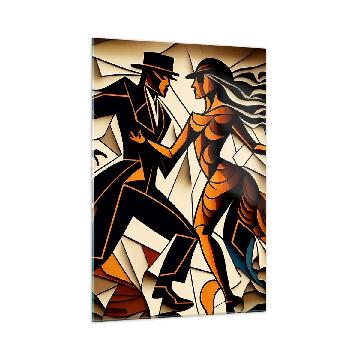 Glasbild - Bild auf glas - Ein dynamisches Paar tanzt in abstrakter Form. - 70x100cm - Tanz der Passion und Leidenschaft - Moderne Wanddekoration für Wohnzimmer und Schlafzimmer ARTTOR
