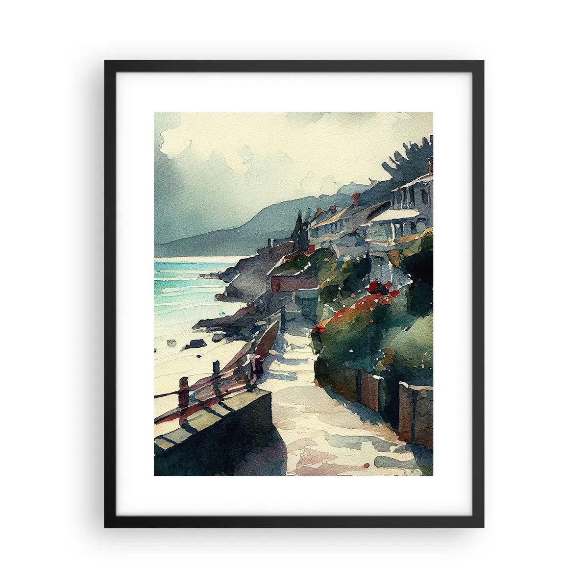 Poster in einem schwarzem Rahmen - Mittelmeerstadt - 40x50 cm