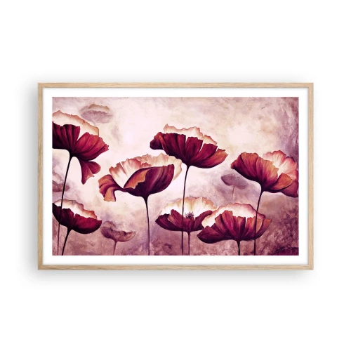 Poster in einem Rahmen aus heller Eiche - Rotes und weißes Blütenblatt - 91x61 cm
