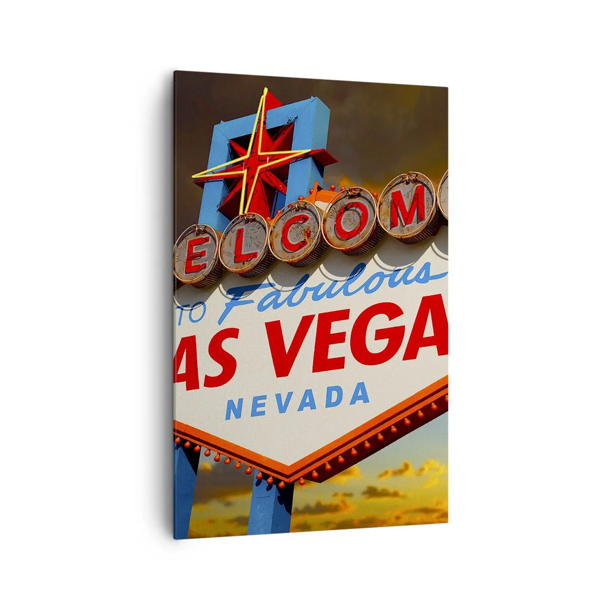 Bild auf Leinwand - Leinwandbild - Das berühmte Schild „Welcome to Fabulous Las Vegas“ bei Sonnenuntergang - 80x120cm - Für ein Lächeln des Schicksals - Moderne Wanddekoration für Wohnzimmer und Schlafzimmer ARTTOR