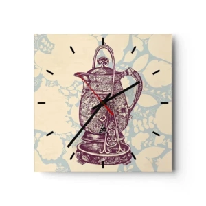 Wanduhr - Glasuhr - Stilisierter Krug mit Ornamenten auf floralem Hintergrund - 30x30cm - Schönheit des Alltags - Moderne Wanddekoration für Wohnzimmer und Schlafzimmer ARTTOR