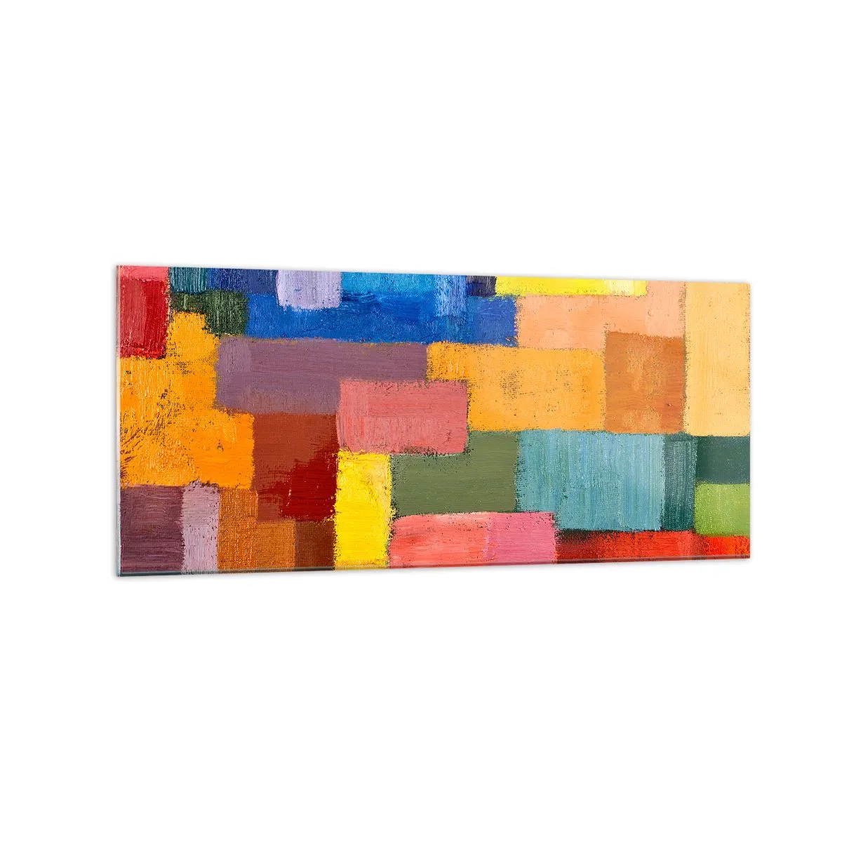 Glasbild - Bild auf glas - Bunte abstrakte Rechtecke in verschiedenen Farbtönen - 120x50cm - Jeder ist anders, alle bunt - Moderne Wanddekoration für Wohnzimmer und Schlafzimmer ARTTOR