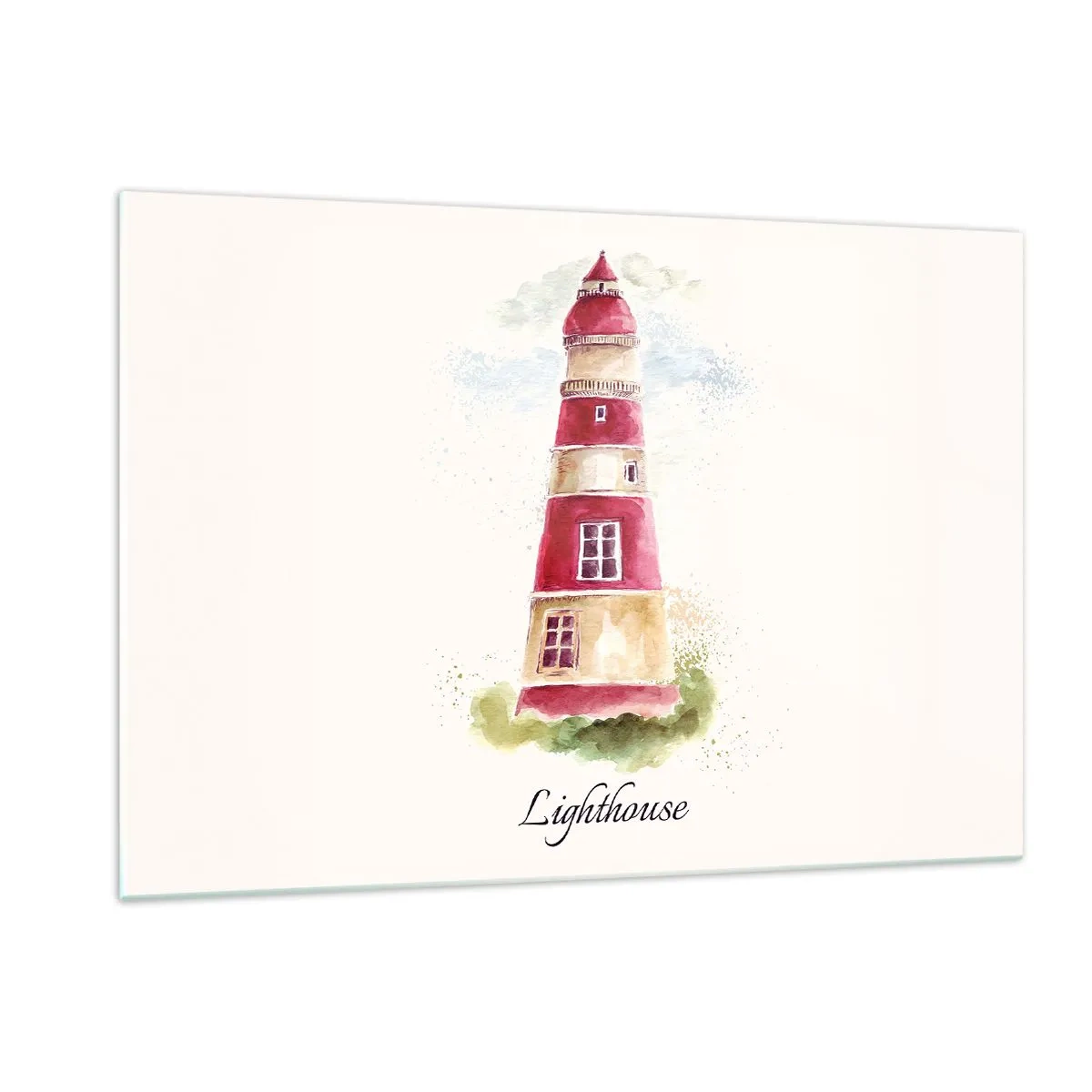 Glasbild - Bild auf glas - Aquarell Leuchtturm mit der Aufschrift Lighthouse - 120x80cm - Das Wetter ringsum ist immer gut - Moderne Wanddekoration für Wohnzimmer und Schlafzimmer ARTTOR