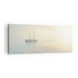 Bild auf Leinwand - Leinwandbild - Ein Boot auf ruhiger See in sanftem Licht - 120x50cm - Im Meer der Stille - Moderne Wanddekoration für Wohnzimmer und Schlafzimmer ARTTOR