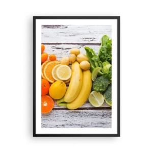 Poster in einem schwarzem Rahmen - Obst und Gemüse auf rustikalem Hintergrund - 50x70cm - Es ist nicht genug? - Moderne Wanddekoration für Wohnzimmer und Schlafzimmer ARTTOR