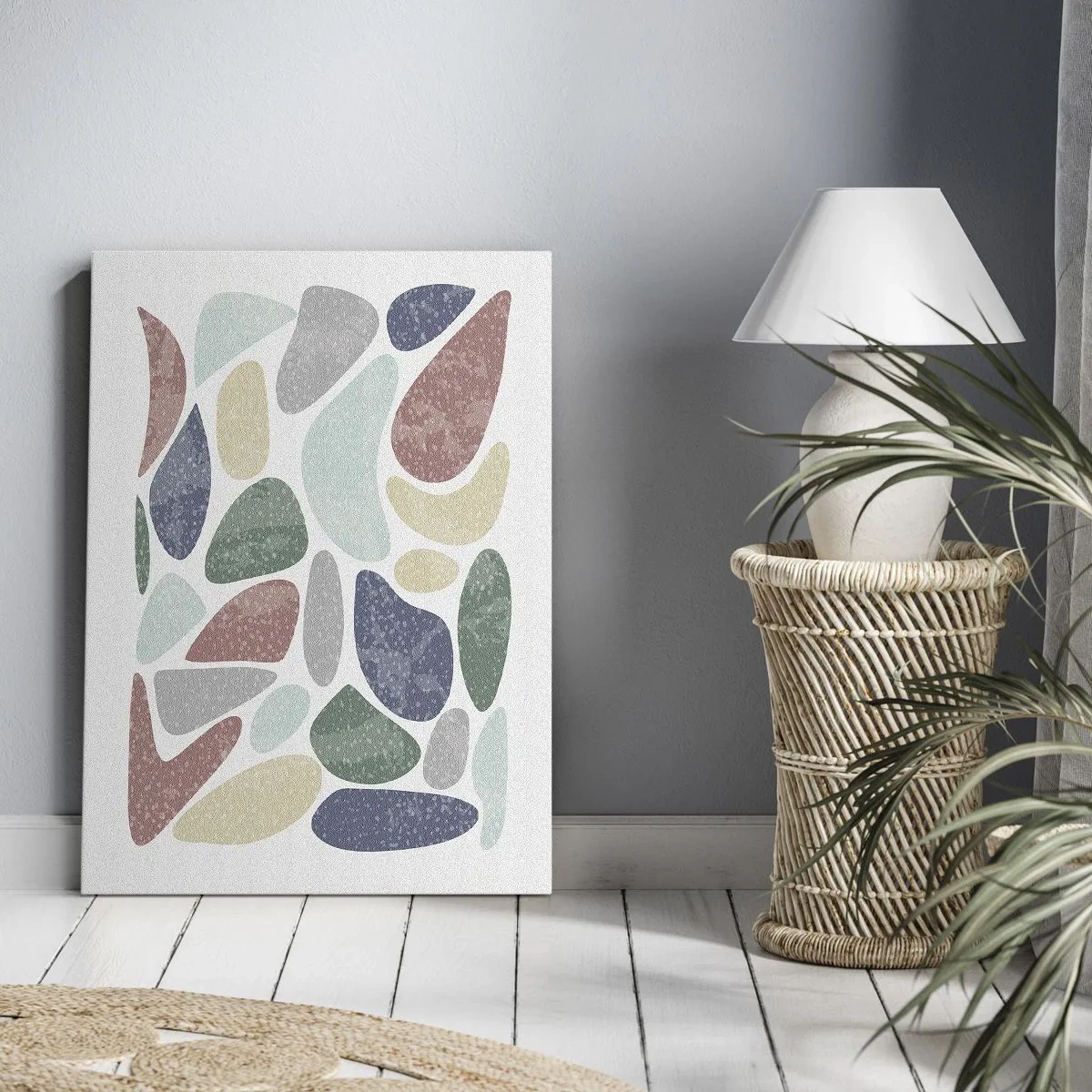 Bild auf Leinwand - Leinwandbild - Bunte organische Formen auf weißem Hintergrund - 80x120cm - Mosaik aus pulverförmigen Farben - Moderne Wanddekoration für Wohnzimmer und Schlafzimmer ARTTOR