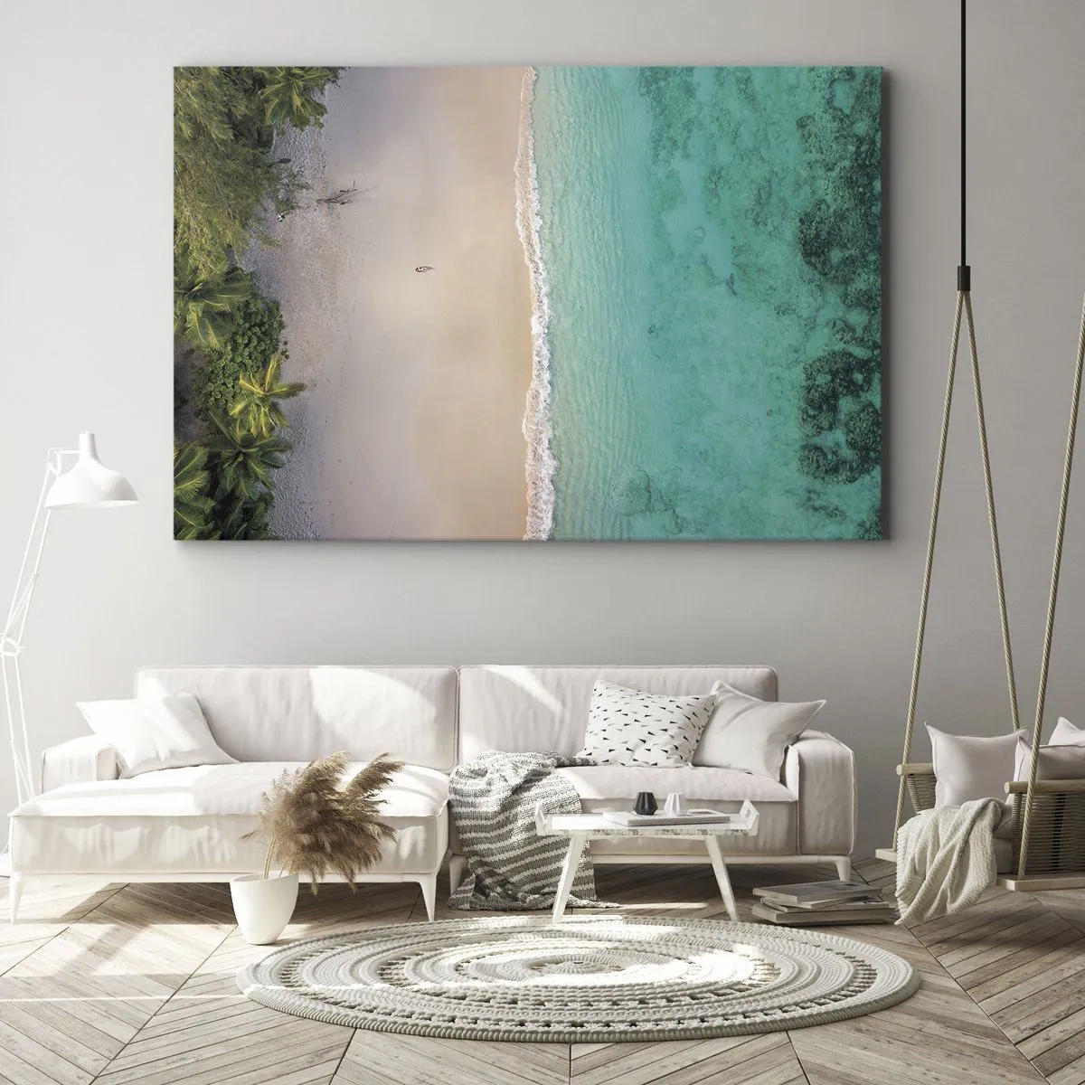 Bild auf Leinwand - Leinwandbild - Luftaufnahme eines tropischen Strandes mit türkisfarbenem Wasser - 100x70cm - Paradiesstrand - Moderne Wanddekoration für Wohnzimmer und Schlafzimmer ARTTOR
