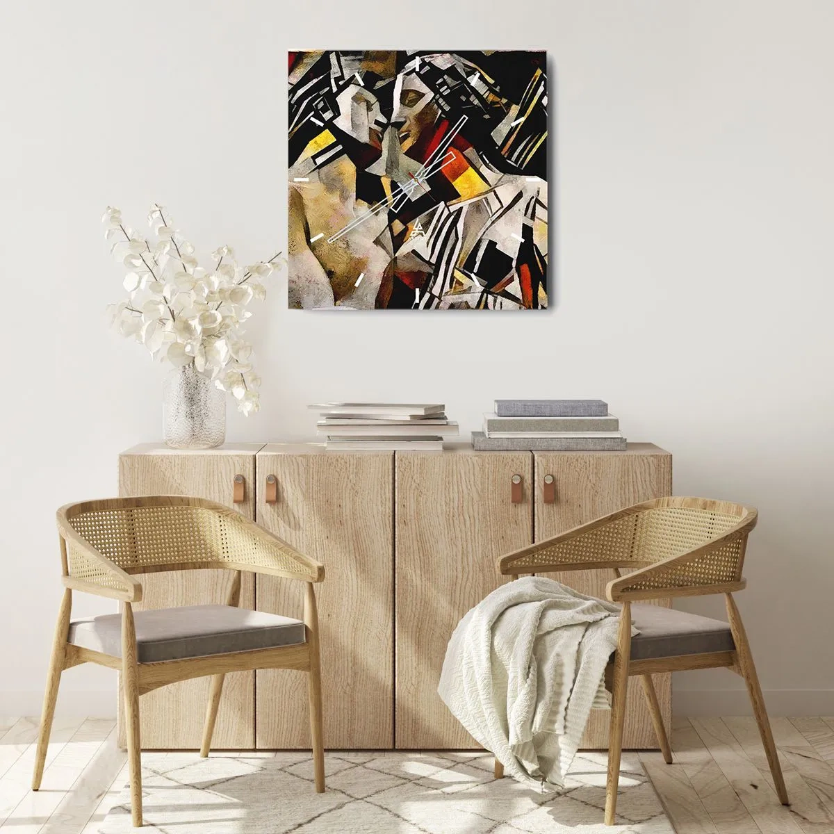 Wanduhr - Glasuhr - Abstrakte Komposition mit Silhouetten in dynamischer Form - 30x30cm - Ein statuenhafter Kuss - Moderne Wanddekoration für Wohnzimmer und Schlafzimmer ARTTOR