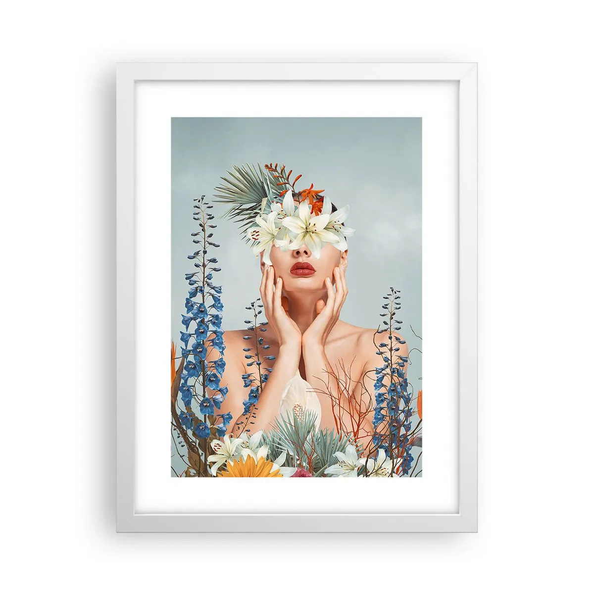 Poster in einem weißen Rahmen - Frau - Blume - 30x40 cm