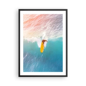 Poster in einem schwarzem Rahmen - Ein Surfer reitet eine Welle in den Strahlen der untergehenden Sonne - 50x70cm - Der Ozeanreiter - Moderne Wanddekoration für Wohnzimmer und Schlafzimmer ARTTOR
