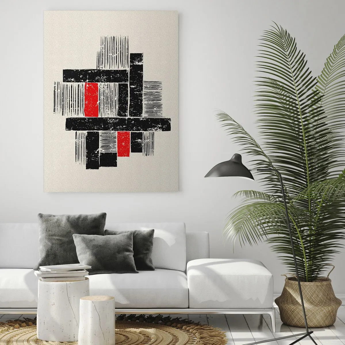 Glasbild - Bild auf glas - Abstrakte Streifen in Schwarz und Rot - 50x70cm - Rot und Schwarz - Moderne Wanddekoration für Wohnzimmer und Schlafzimmer ARTTOR