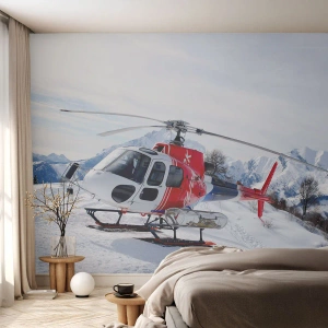 Fototapete Premium Sand - Immer bereit - Hubschrauber, Landschaft, Alpen - 400x280 cm