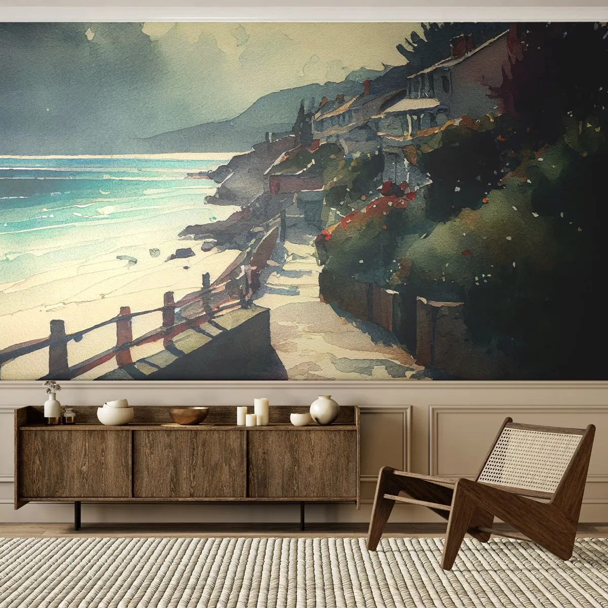 Fototapete Premium Canvas - Mittelmeerstadt - Häuser, Landschaft, Strand - 250x175 cm